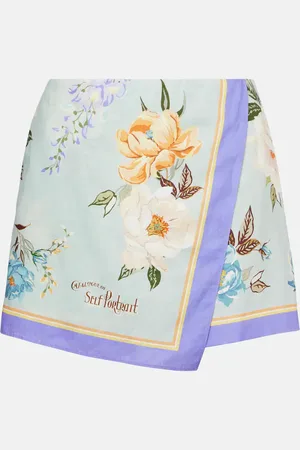 Self-Portrait Shorts de lino y algodón florales