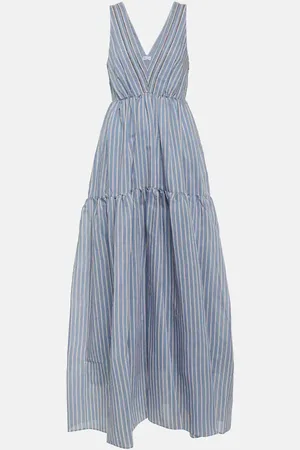 Brunello Cucinelli Vestido largo de algodón y seda a rayas
