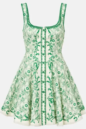 ALÉMAIS Alémais Vestido corto Olive de lino y algodón estampado