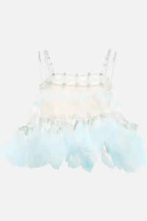 SUSAN FANG Crop top de tul con volantes y cuentas