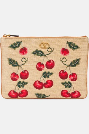 VALENTINO GARAVANI Pouch VLogo Small de rafia con piel