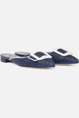 Manolo Blahnik Mules Maysale 15 de rafia con piel