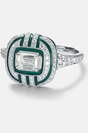 Kamyen Anillo Art Deco de oro blanco de 18 ct con diamantes y esmalte