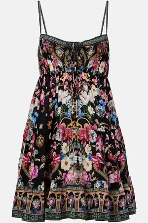 Camilla Vestido corto de seda con cristales