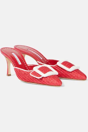 Manolo Blahnik Mules Maysale 70 de rafia con piel