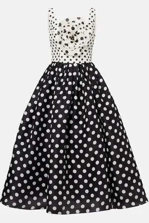 Carolina Herrera Vestido midi de seda con lunares y aplique