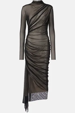MUGLER Vestido midi de malla asimétrico
