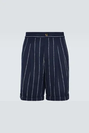 Brunello Cucinelli Shorts de mezcla de lana, lino y seda a rayas
