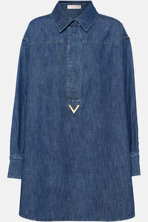 VALENTINO Vestido camisero de chambray de denim con VGold
