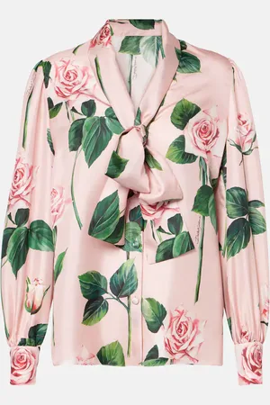 Dolce & Gabbana Blusa de satén de seda floral con lazada