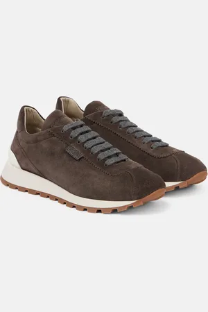 Brunello Cucinelli Zapatillas de ante con cuentas Monili