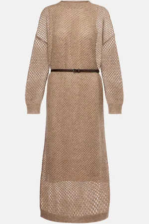 Brunello Cucinelli Vestido midi de punto con cinturón