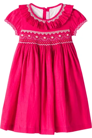 La Coqueta Vestido fruncido de lino bordado