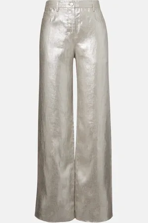 Max Mara Pantalones anchos Malika de lino metalizado