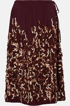 DRIES VAN NOTEN Falda midi de seda con lentejuelas