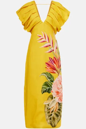Farm Rio Vestido midi Spring Awakening de lino