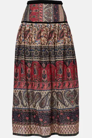 VALENTINO Falda midi en muselina de algodón con paisley