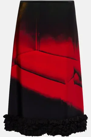 Jil Sander Falda midi con volantes estampada
