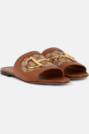 Gucci Sandalias de lona GG con piel y Horsebit