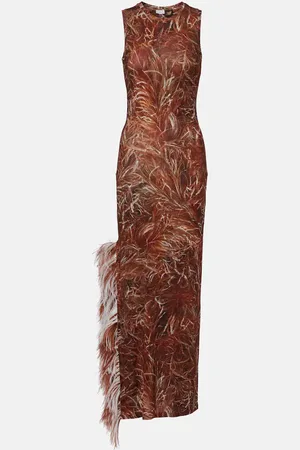 Loewe Vestido largo estampado con plumas