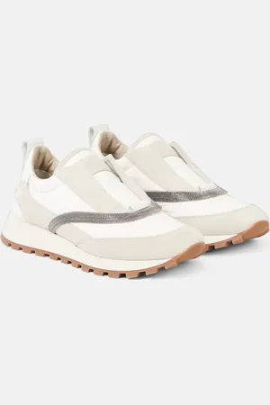 Brunello Cucinelli Zapatillas con piel y cuentas Monili