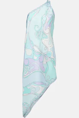 Puccini Vestido corto Orchidee en sarga de seda asimétrico
