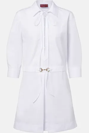 Gucci Vestido corto de algodón con ribetes de piel