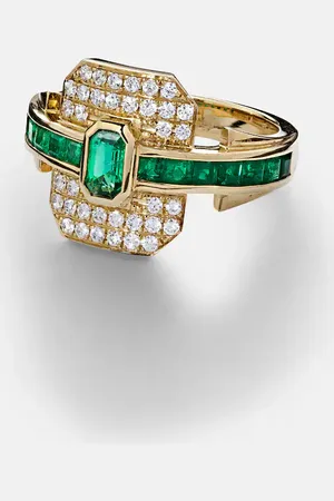 Rainbow K Anillo Shield de oro de 18 ct con diamantes y esmeraldas