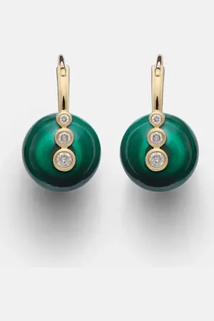Sydney Evan Pendientes de oro de 14 ct con diamantes y malaquitas