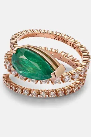 Shay Anillo Teardrop Spiral de oro de 18 ct con diamantes blancos y esmeraldas