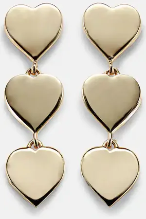 Sydney Evan Pendientes Pure Three Heart Linear de oro de 14 ct
