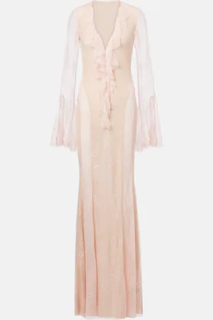 Bananhot Vestido largo Nori de encaje con volantes