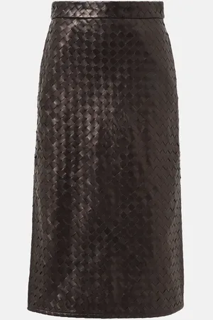 Bottega Veneta Falda midi de piel Intrecciato