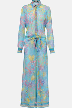VERSACE Vestido camisero semitransparente estampado