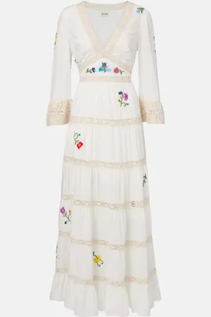 RIXO London Vestido largo Regine de algodón bordado