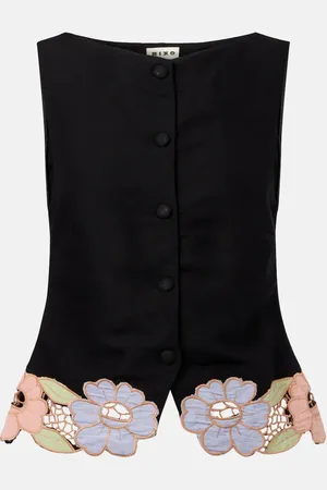 RIXO London Top Lucca en mezcla de lino bordado