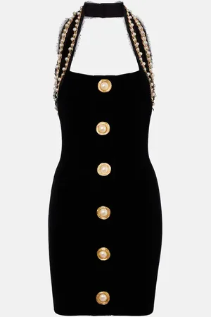 Balmain Vestido corto de terciopelo con perlas sintéticas
