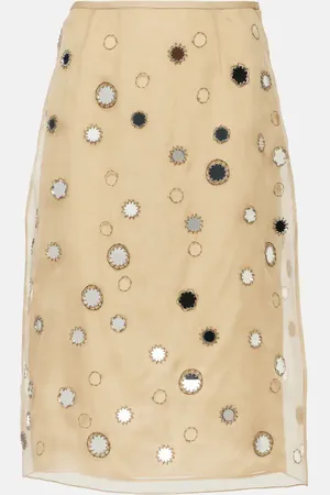Prada Falda midi de organza de seda adornada