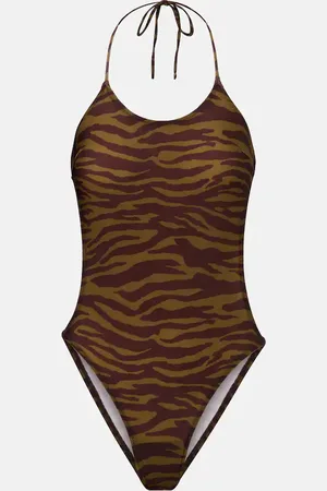 The Attico Bañador estampado con espalda abierta