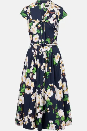 Oscar de la Renta Vestido midi en mezcla de algodón floral