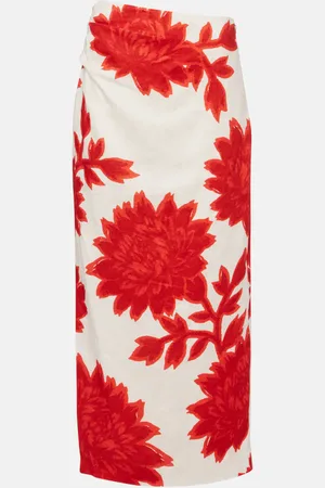 SIR Falda midi de lino floral
