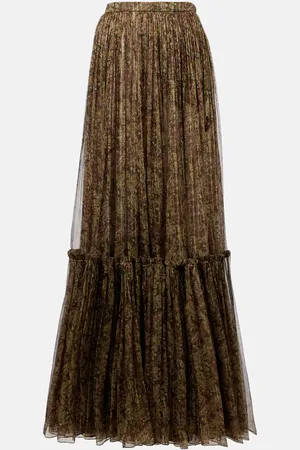Saint Laurent Falda larga en seda con paisley de volantes