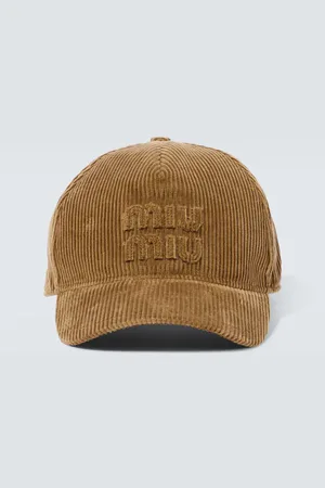 Miu Miu Gorra de pana de algodón con logo
