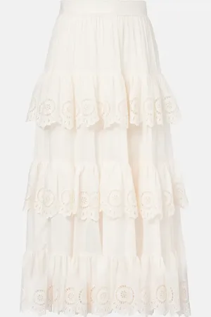 ZIMMERMANN Falda midi Lucky de algodón bordada