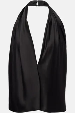 The Sei Top de seda drapeado con cuello halter