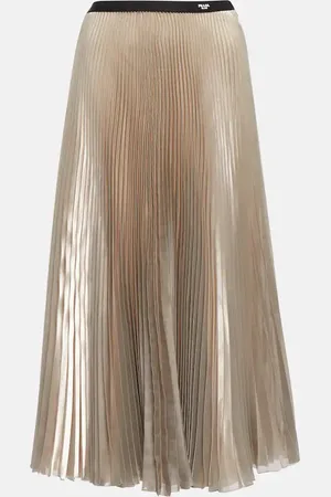 Prada Falda midi de gasa metálica plisada