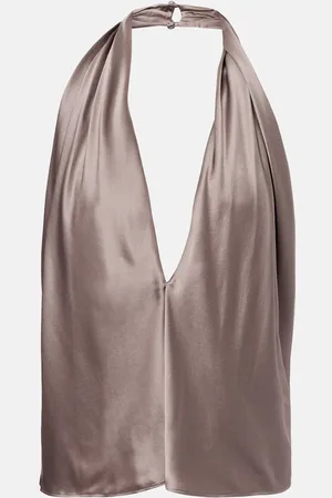 The Sei Top de seda drapeado con cuello halter