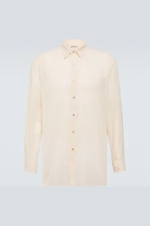 Auralee Camisa oxford de organza de algodón a rayas