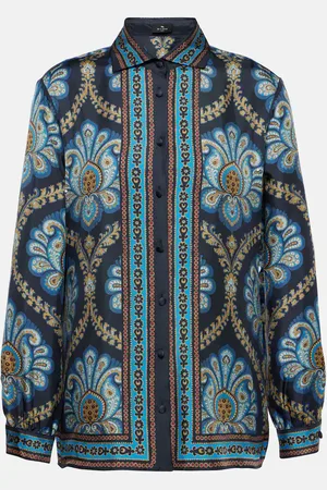 Etro Camisa en sarga de seda estampada