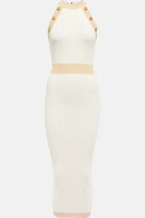 Balmain Vestido midi de punto acanalado